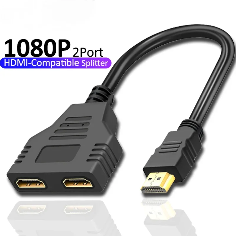 HDMI HD 케이블 분배기, 1080P 2 듀얼 포트 Y 분배기, 1 인 2 아웃 케이블 어댑터, LCD TV 박스 PS3 HDMI 호환 분배기 title=HDMI HD 케이블 분배기, 1080P 2 듀얼 포트 Y 분배기, 1 인 2 아웃 케이블 어댑터, LCD TV 박스 PS3 HDMI 호환 분배기 