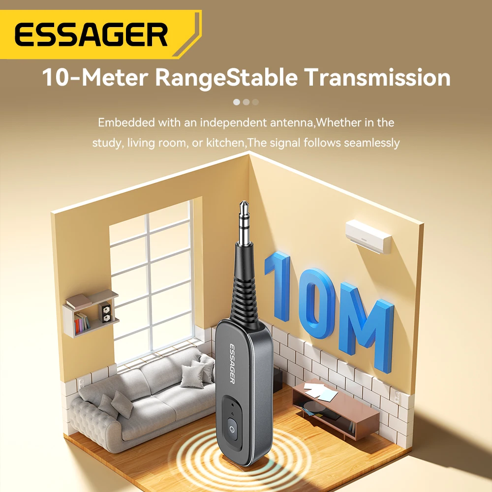 Essager 투인원 블루투스 오디오 리시버 송신기, 무선 블루투스 5.1, AUX 오디오 어댑터, 이어폰, TV, 자동차용 스테레오, 3.5mm