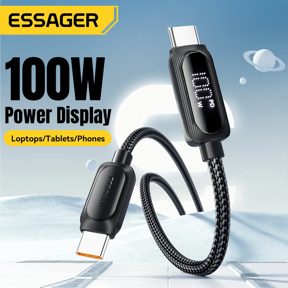 Essager USB C 타입 to USB C 케이블, 고속 충전 와이어 코드, 맥북, 샤오미, 삼성, C타입 디지털 디스플레이 케이블, 3M, 100W, 5A PD