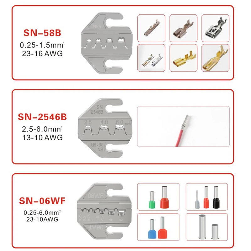 압착 공구 플라이어 압착 조 세트, 4mm 슬롯 조, SN-48BS/58B/02C/2546B/2549 /06/X6/06WF/03H, 압착 단자에 사용