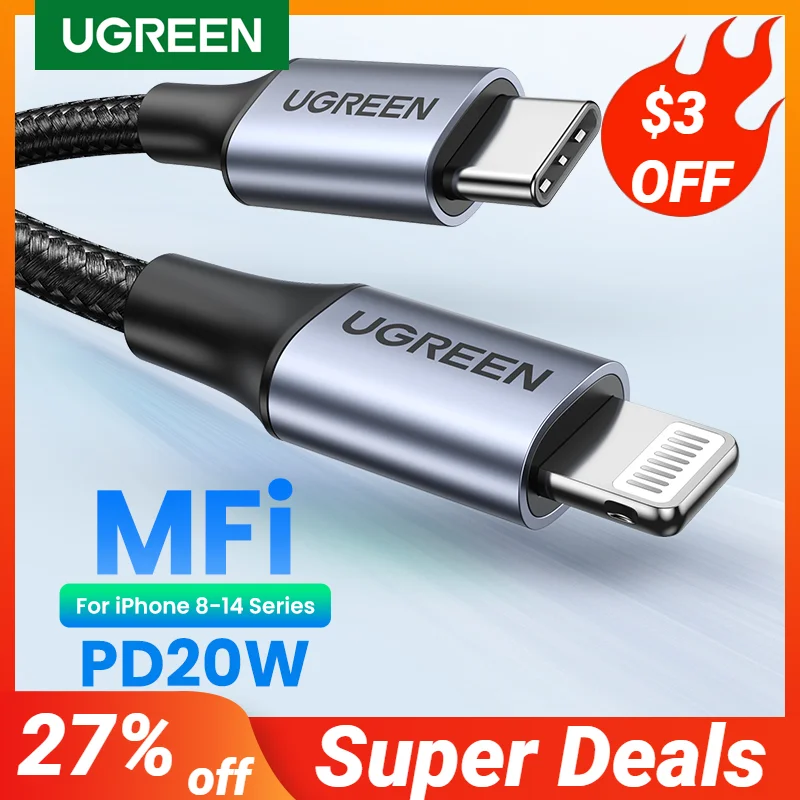 UGREEN-MFi 20W PD USB C to 라이트닝 케이블 아이폰 14 13 12 프로 맥스 아이패드용, 고속 충전 c타입 케이블 title=UGREEN-MFi 20W PD USB C to 라이트닝 케이블 아이폰 14 13 12 프로 맥스 아이패드용, 고속 충전 c타입 케이블 