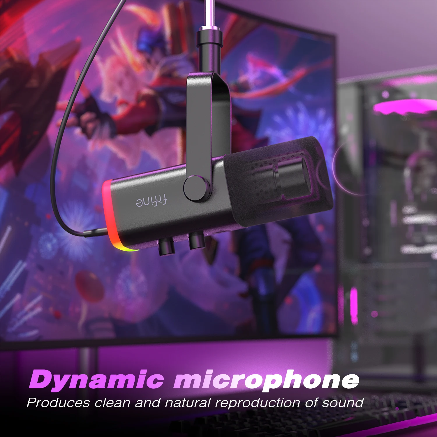 FIFINE USB/XLR 동적 마이크, 터치 무음 버튼, 헤드폰 잭, I/O 제어, PC PS5/4 믹서, 게임 MIC Ampligame AM8