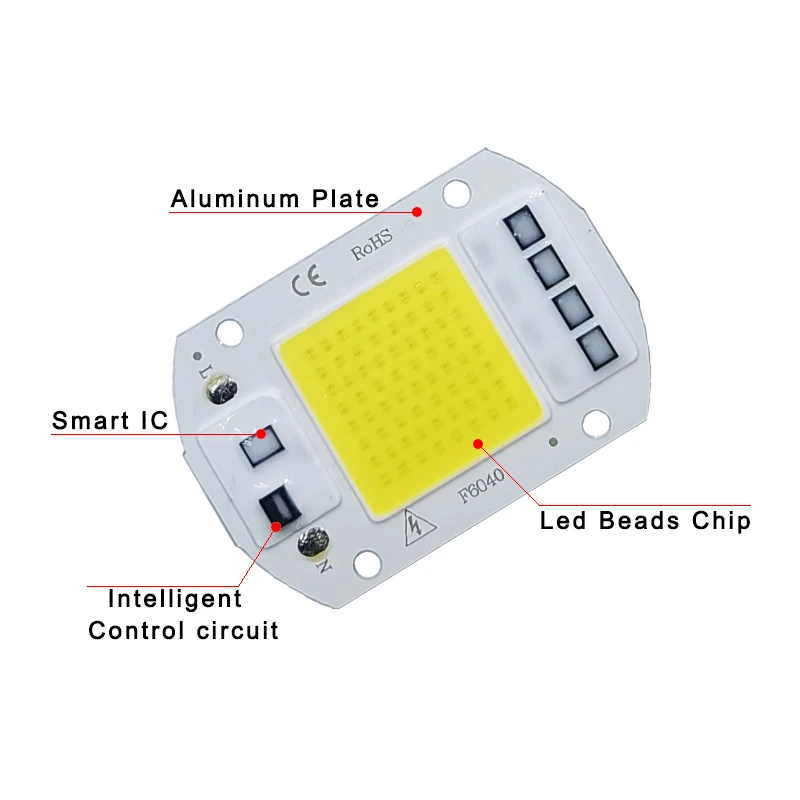 COB LED 램프 칩 AC 220V LED 전구, 10W 20W 30W 50W IP65 고출력 스마트 IC DIY 투광 조명 전구 스포트라이트 야외 칩 램프