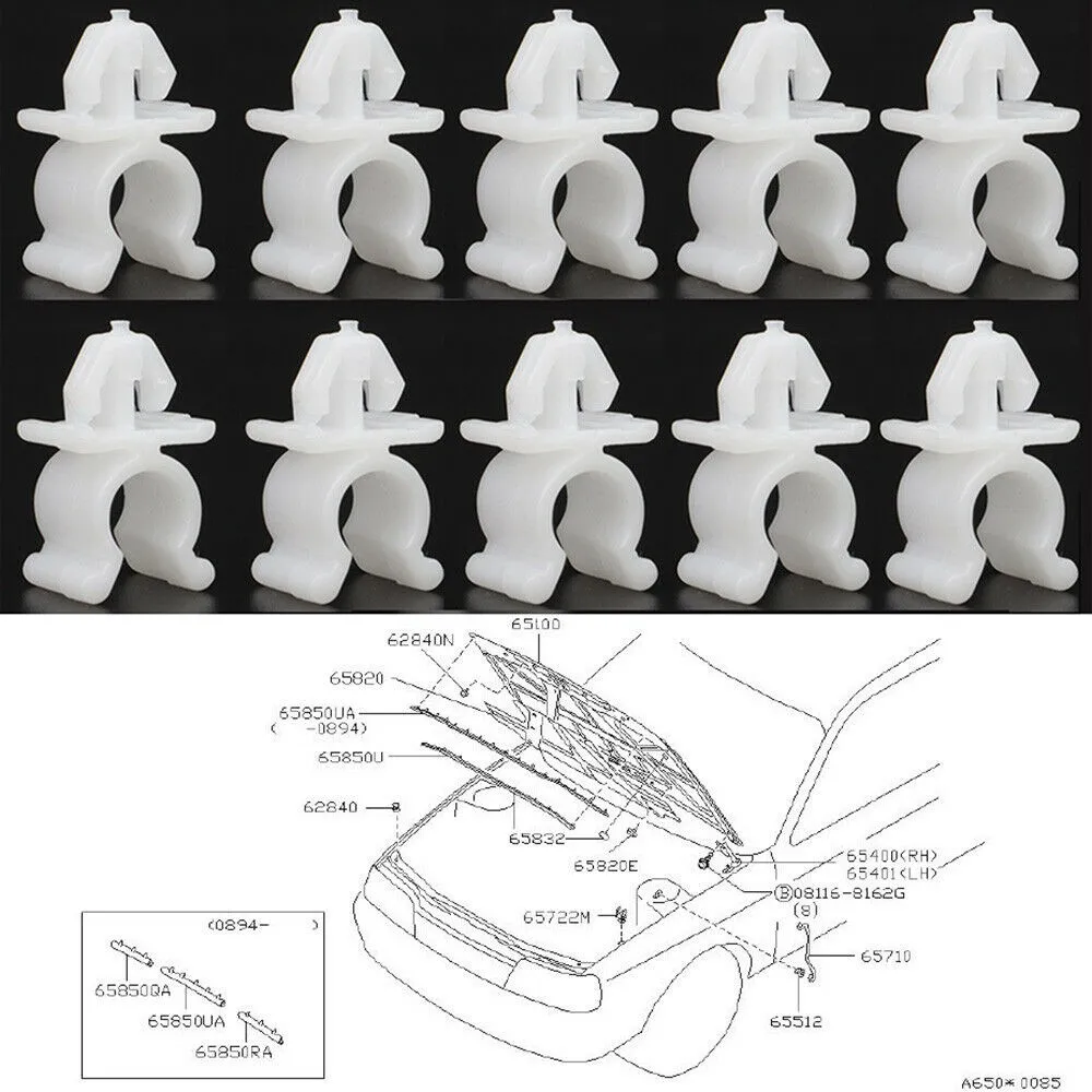 닛산 패스파인더 나바라 스카이라인 X-트레일 T30 용 범용 자동차 패스너 보닛 후드 로드 홀더 클립, 10 개