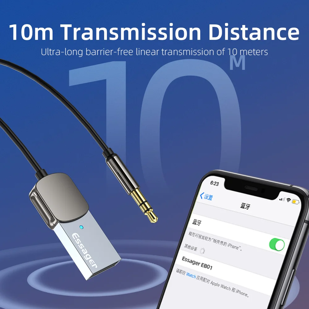 Essager Aux 어댑터 동글 USB 3.5mm 잭 자동차 오디오 Aux 블루투스 5.0 핸즈프리 키트 자동차 수신기 BT 송신기용