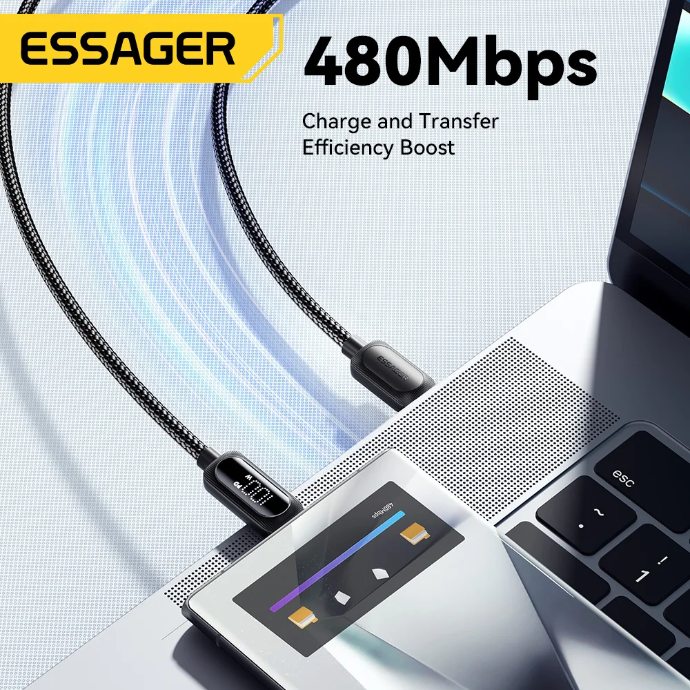 Essager USB C 타입 to USB C 케이블, 고속 충전 와이어 코드, 맥북, 샤오미, 삼성, C타입 디지털 디스플레이 케이블, 3M, 100W, 5A PD