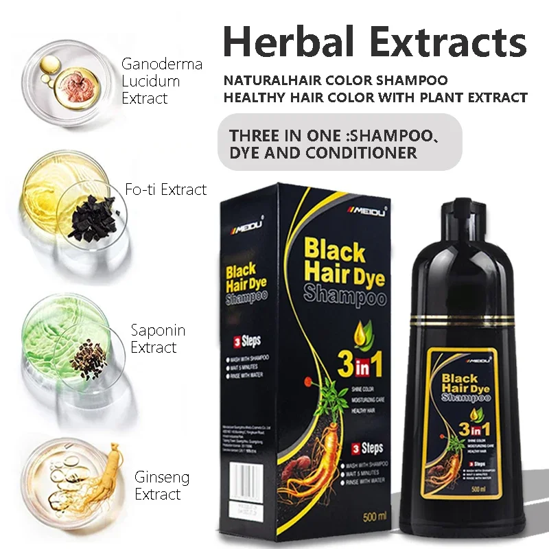 여성용 다홍색 천연색 커버, 즉석 모발 염색 샴푸, 3in 1, 100ml, 500ml