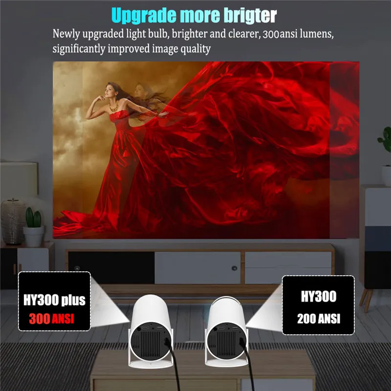 DITONG HY300 플러스 HD 프로젝터, 휴대용 4K, 1280x720P, 안드로이드 LED 비디오, 홈 시어터 시네마 폰 미니 프로젝터, 영화 HY300 프로