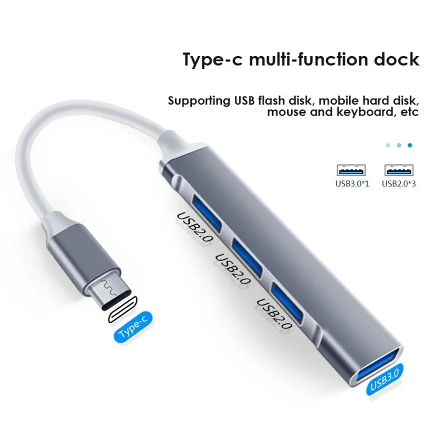 USB C타입 허브 어댑터, USB 3.0 멀티 스플리터, 4 in 1 도킹 스테이션, 컴퓨터 노트북 PC용 초슬림 초고속 알루미늄