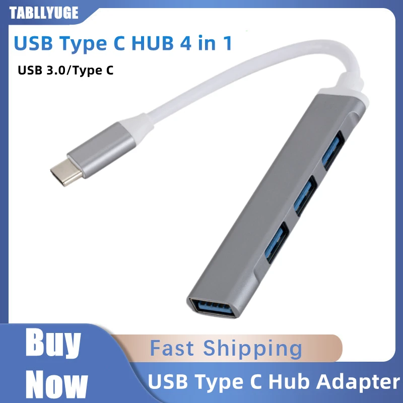 USB C타입 허브 어댑터, USB 3.0 멀티 스플리터, 4 in 1 도킹 스테이션, 컴퓨터 노트북 PC용 초슬림 초고속 알루미늄 title=USB C타입 허브 어댑터, USB 3.0 멀티 스플리터, 4 in 1 도킹 스테이션, 컴퓨터 노트북 PC용 초슬림 초고속 알루미늄 