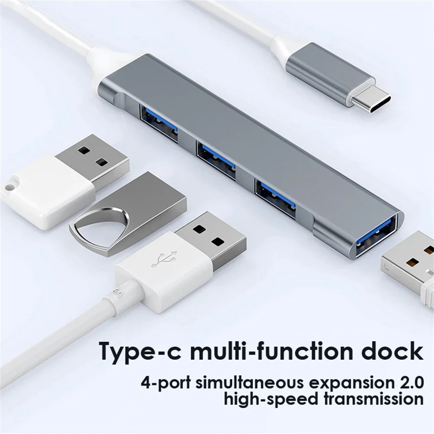 USB C타입 허브 어댑터, USB 3.0 멀티 스플리터, 4 in 1 도킹 스테이션, 컴퓨터 노트북 PC용 초슬림 초고속 알루미늄