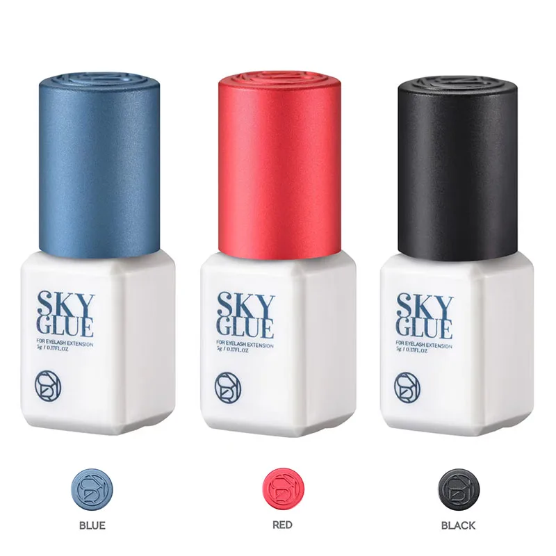 속눈썹 연장용 SKY 접착제, 오리지널 스카이 S + 블랙 레드 블루 캡, 가짜 속눈썹 접착제, 스카이 TD 투명 접착제 공급 업체, 1 병, 5ml