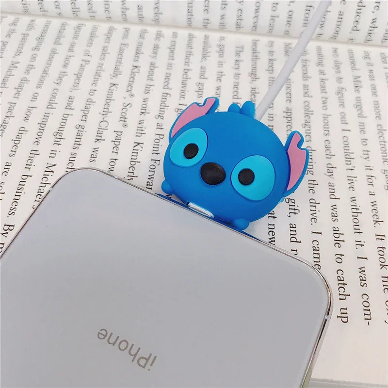 디즈니 스티치 미키 USB 데이터 라인 헤드 보호 커버, 귀여운 만화 아이폰 충전기 케이블 보호대 케이스, DIY 액세서리 선물