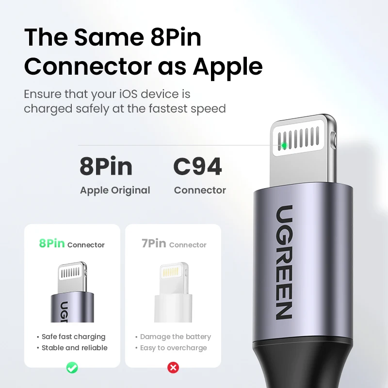 UGREEN-MFi 20W PD USB C to 라이트닝 케이블 아이폰 14 13 12 프로 맥스 아이패드용, 고속 충전 c타입 케이블