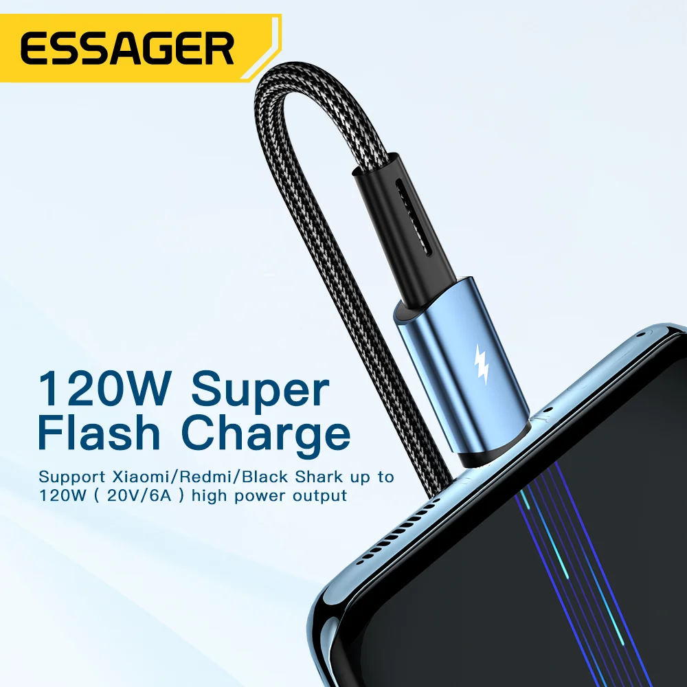 Essager-120W 초고속 충전 타입-C 67W 케이블 고속 충전 USB 케이블 6A, 샤오미 12Pro 레드미 K50 노트 11Pro 블랙 샤크 5Pro 용