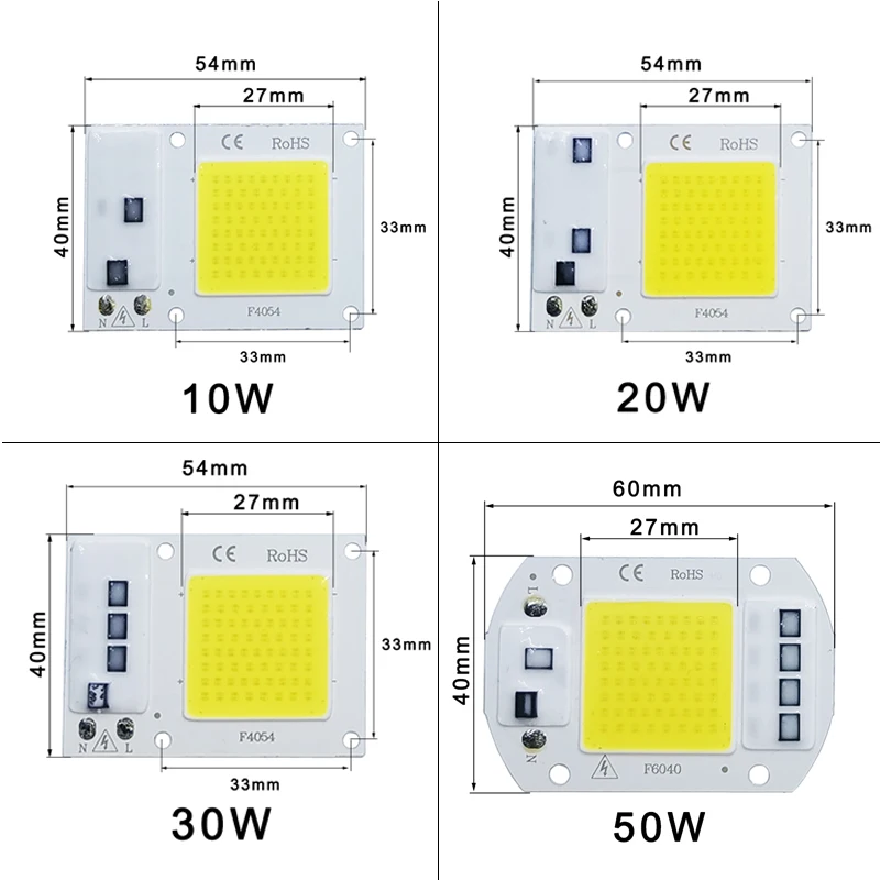 COB LED 램프 칩 AC 220V LED 전구, 10W 20W 30W 50W IP65 고출력 스마트 IC DIY 투광 조명 전구 스포트라이트 야외 칩 램프