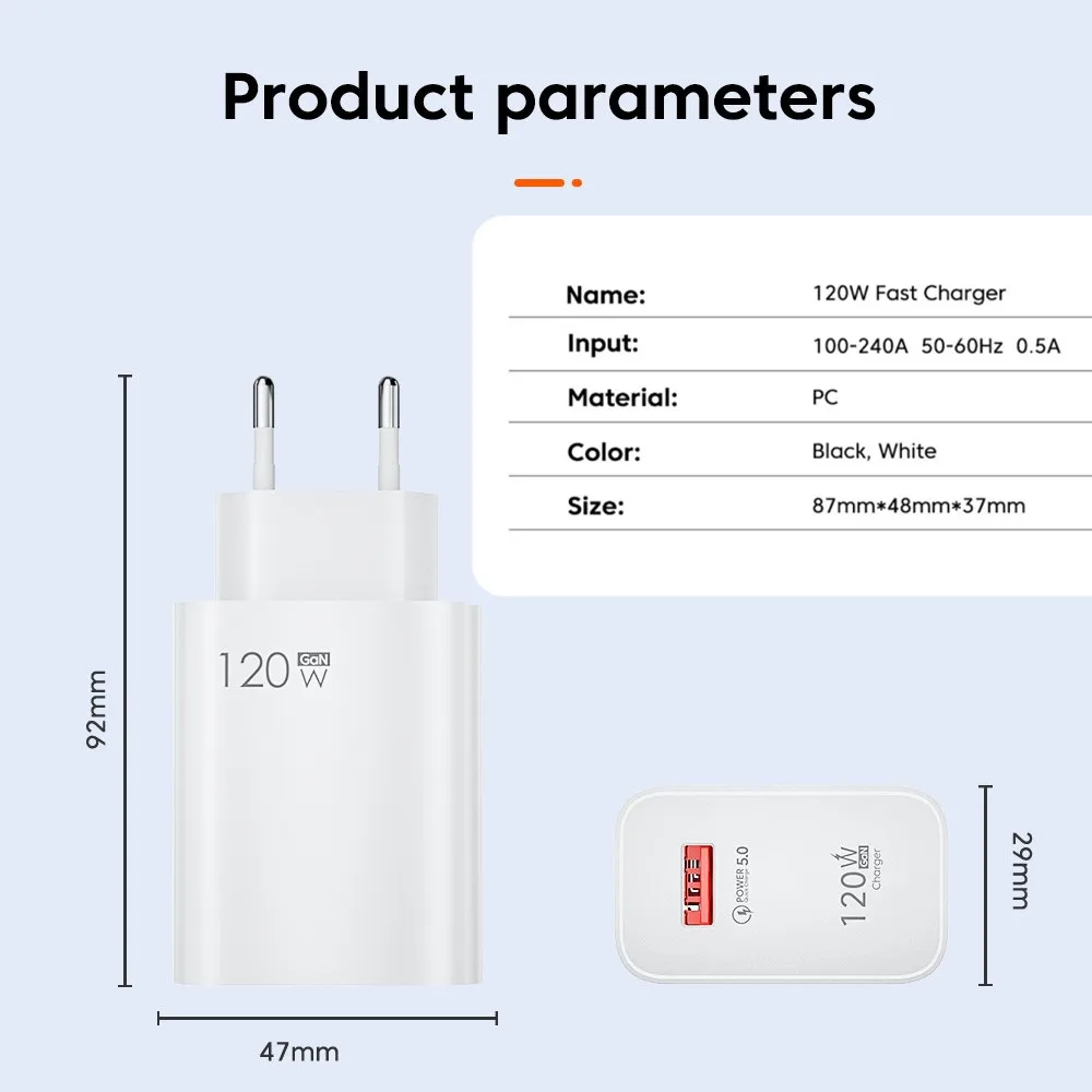 120W USB 고속 충전기 3.0 USB C 타입 케이블, 아이폰 14 샤오미 삼성 화웨이용 휴대폰 충전기 어댑터