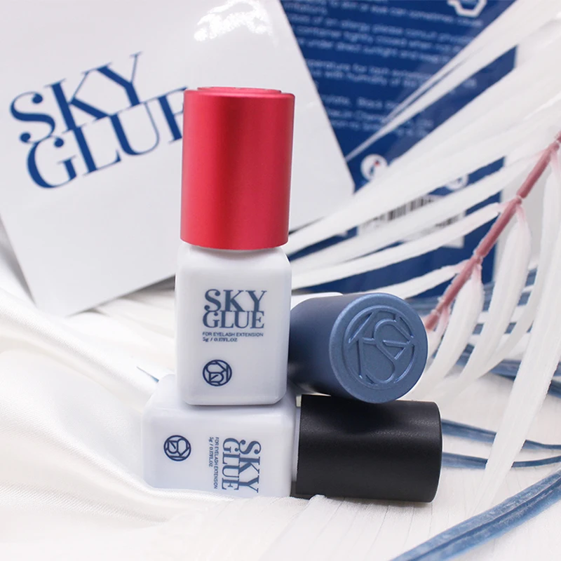 속눈썹 연장용 SKY 접착제, 오리지널 스카이 S + 블랙 레드 블루 캡, 가짜 속눈썹 접착제, 스카이 TD 투명 접착제 공급 업체, 1 병, 5ml