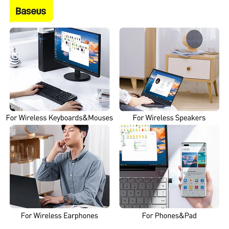 Baseus USB 블루투스 어댑터 블루투스 5.1 5.0 음악 오디오 수신기 송신기 PC 스피커 노트북 무선 마우스 USB 송신기