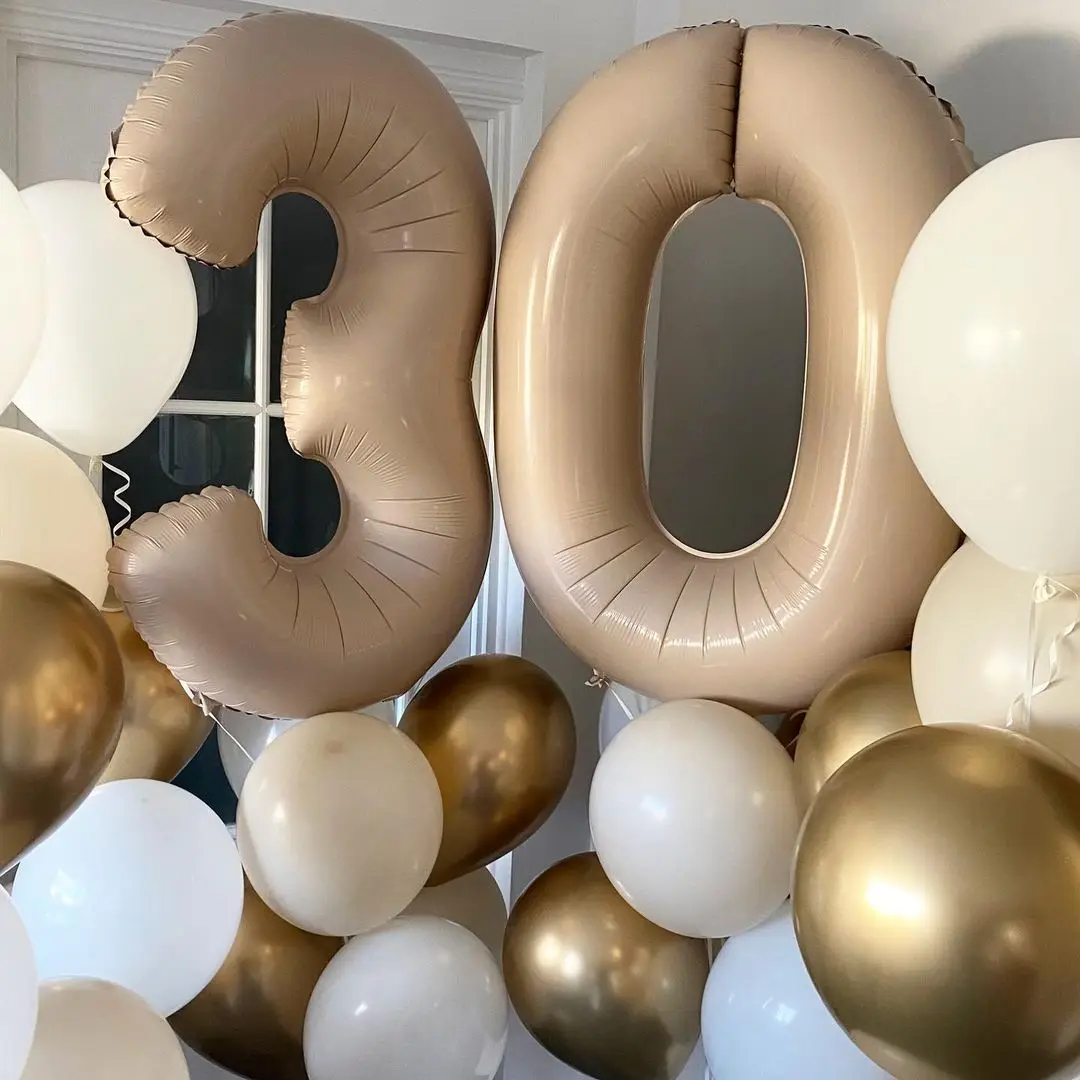 어린이 생일용 크림 진한 베이지 컬러 1-9 디지털 풍선, 성인 생일 파티 장식, DIY 가정용품, 32 인치, 40 인치, 30 인치, 40 인치, 50 인치, 60 인치, 70 인치