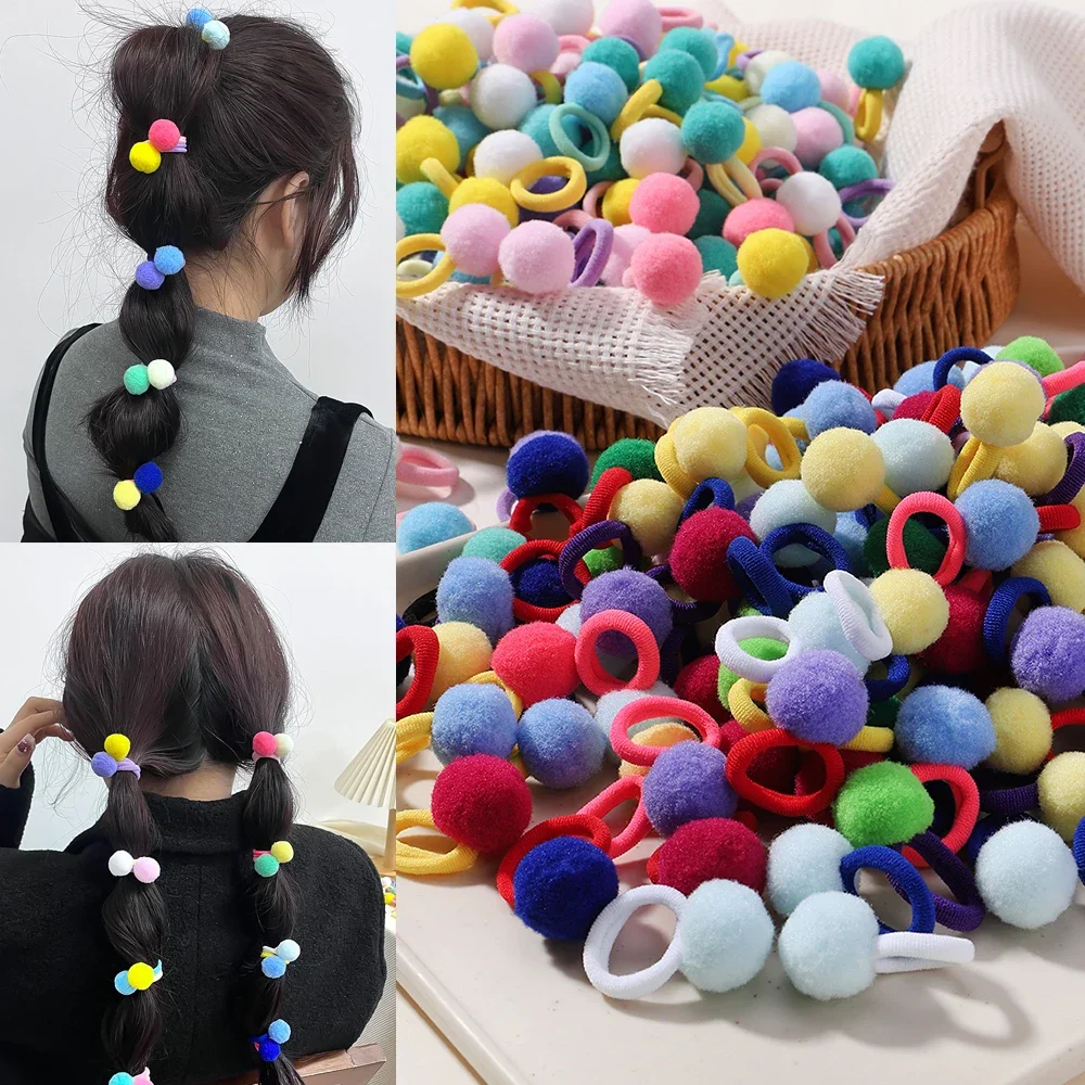 어린이용 탄성 헤어 밴드, 여아용 봉제 공 고무 밴드, 어린이 과자 스크런치 헤어 타이 클립, 아기 헤어 액세서리, 20 개