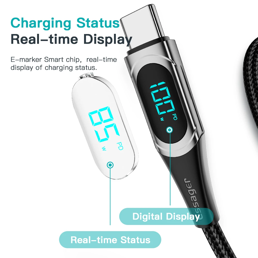 Essager-USB 타입 C To USB C 케이블 100W/5A PD 고속 충전 충전기, 맥북 샤오미 삼성 Type-C USBC 케이블 2M