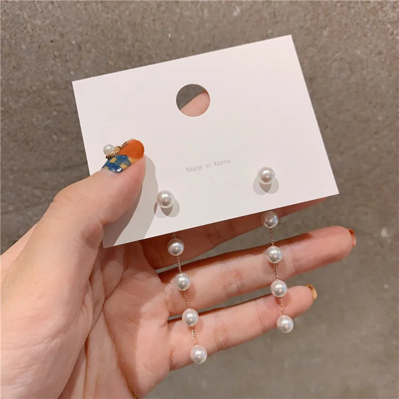 2022 뉴 트렌드 시뮬레이션 진주 롱 귀걸이, 여성 플라워 라인석 웨딩 펜던트 귀걸이 패션 한국 쥬얼리 귀걸이