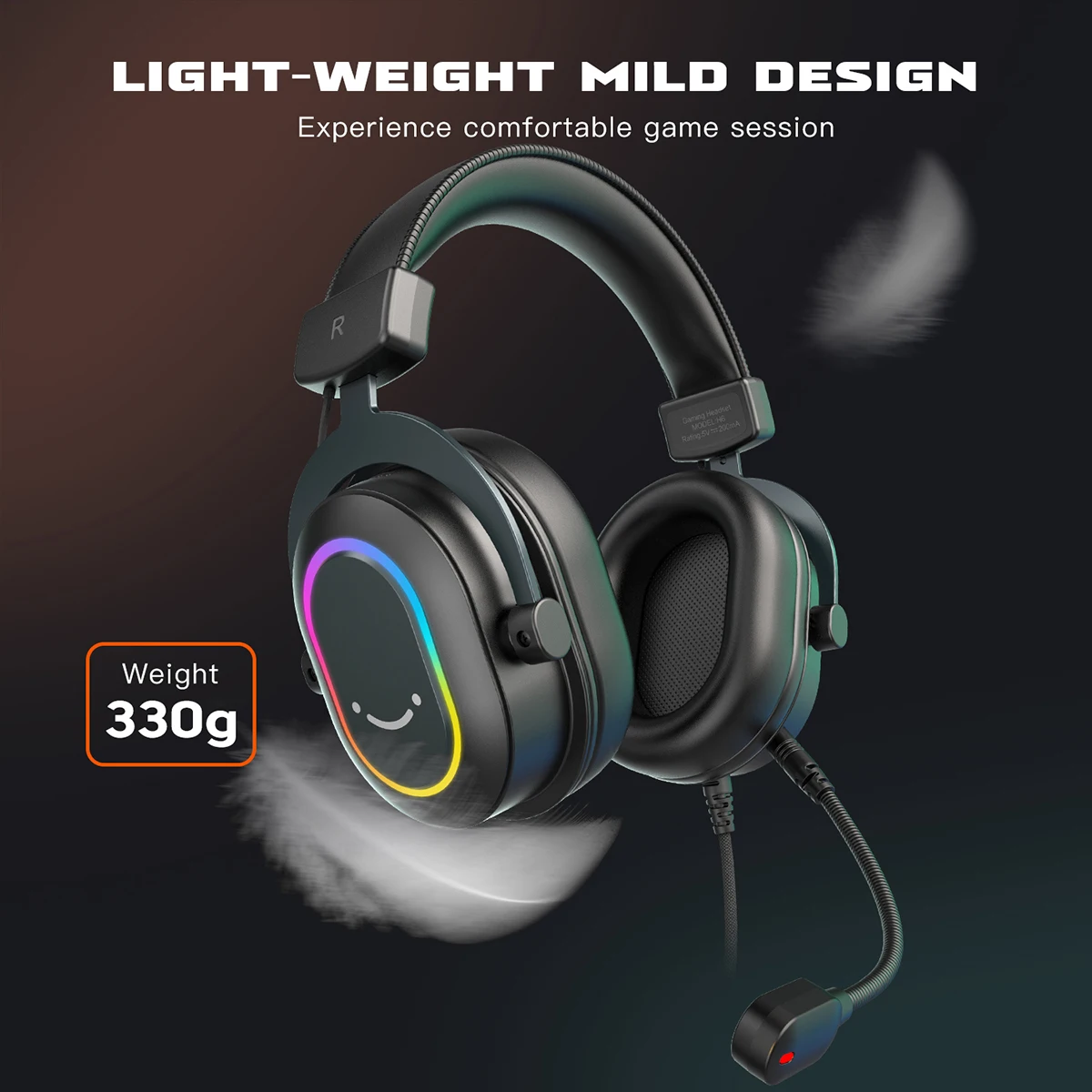 Fifine 다이나믹 RGB 게이밍 헤드셋, 마이크 달린 오버 이어 헤드폰. 3 EQ 옵션, 게임, 영화, 음악, 7.1 서라운드 사운드, PC, PS4 PS5