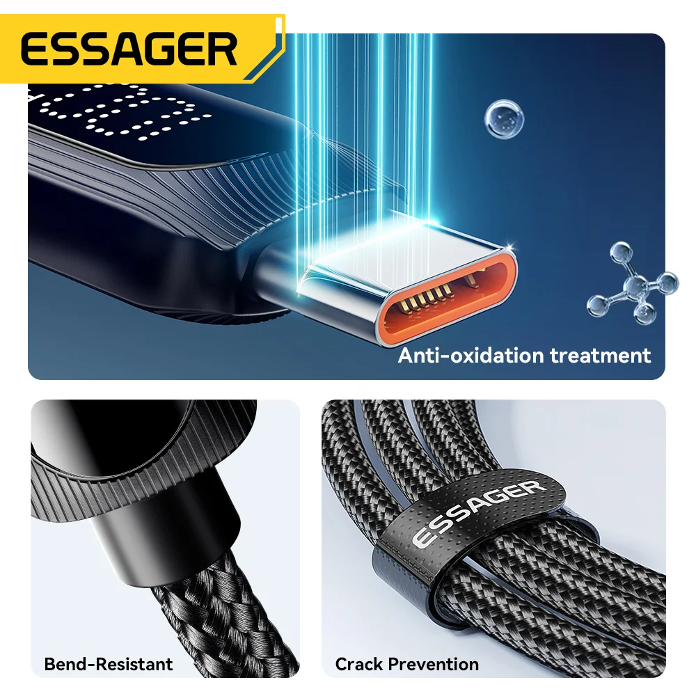 Essager USB C 타입 to USB C 케이블, 고속 충전 와이어 코드, 맥북, 샤오미, 삼성, C타입 디지털 디스플레이 케이블, 3M, 100W, 5A PD