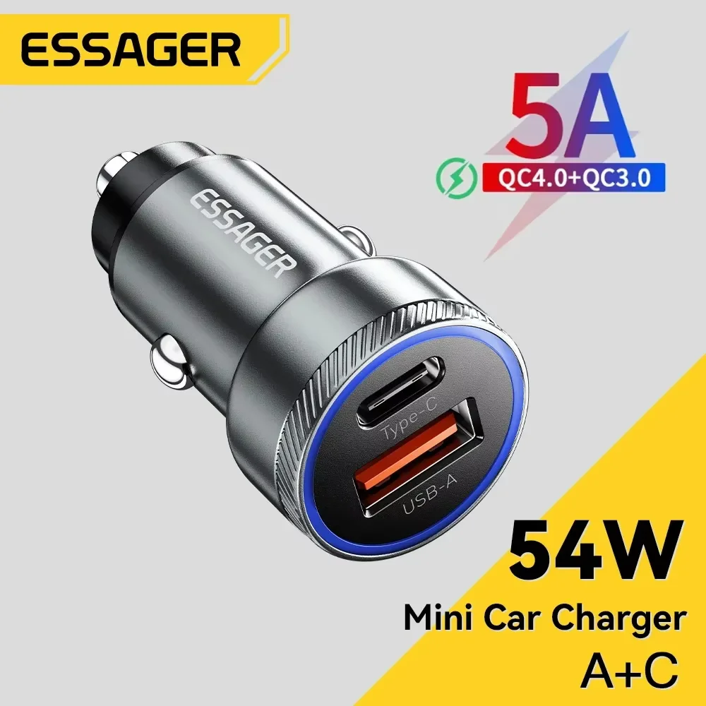 Essager 차량용 충전기, 고속 충전 3.0, QC PD, 3.0 SCP, USB, 샤오미, 삼성, 아이폰용, 5A, 54W title=Essager 차량용 충전기, 고속 충전 3.0, QC PD, 3.0 SCP, USB, 샤오미, 삼성, 아이폰용, 5A, 54W 