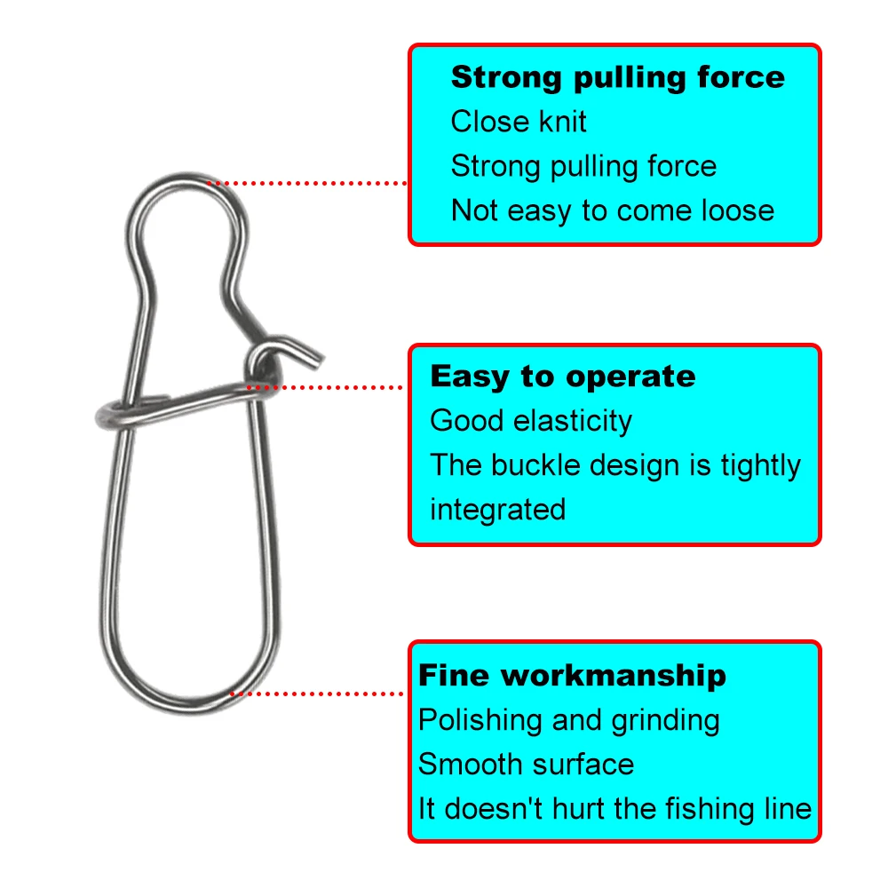 낚시 회전 커넥터 후크 라인 클립 잠금 카라비너, 스테인레스 스틸 낚시 패스너 스냅 도구, 50 개