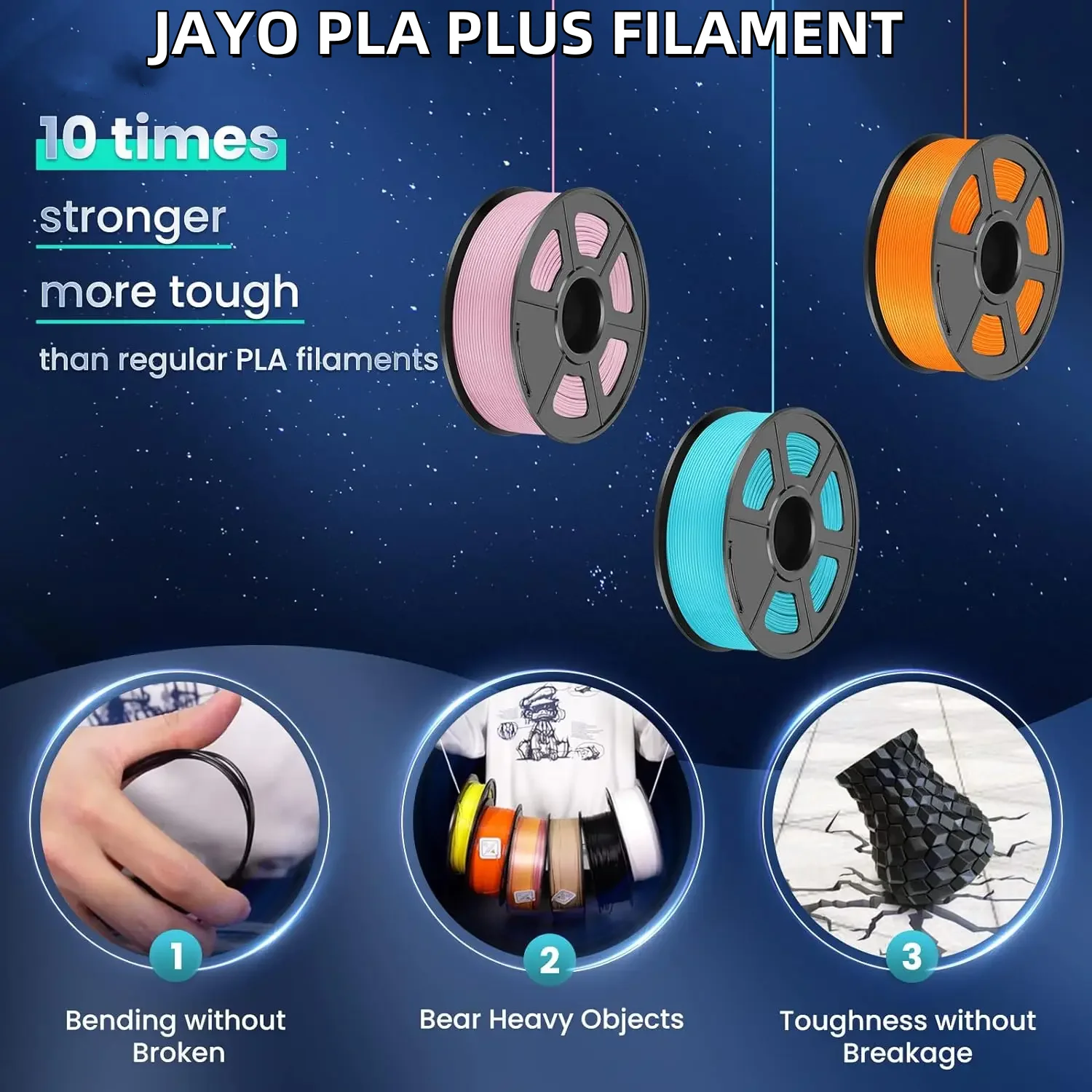 JAYO 3D 프린터 PLA, PLA 메타, PETG, PLA 플러스, PLA 매트 필라멘트, 3D 프린터 및 3D 펜용 3D 인쇄 재료, 1.75mm 10 롤