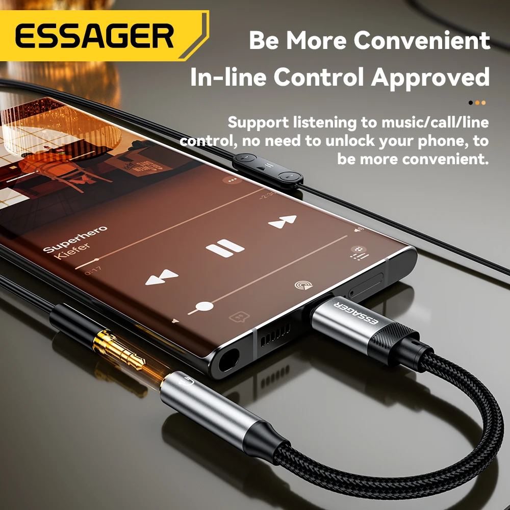 Essager C타입-3.5mm 잭 AUX 케이블, 아이폰 15 삼성 맥북 라이트닝-3.5mm 헤드폰 오디오 어댑터, 아이폰 14 13