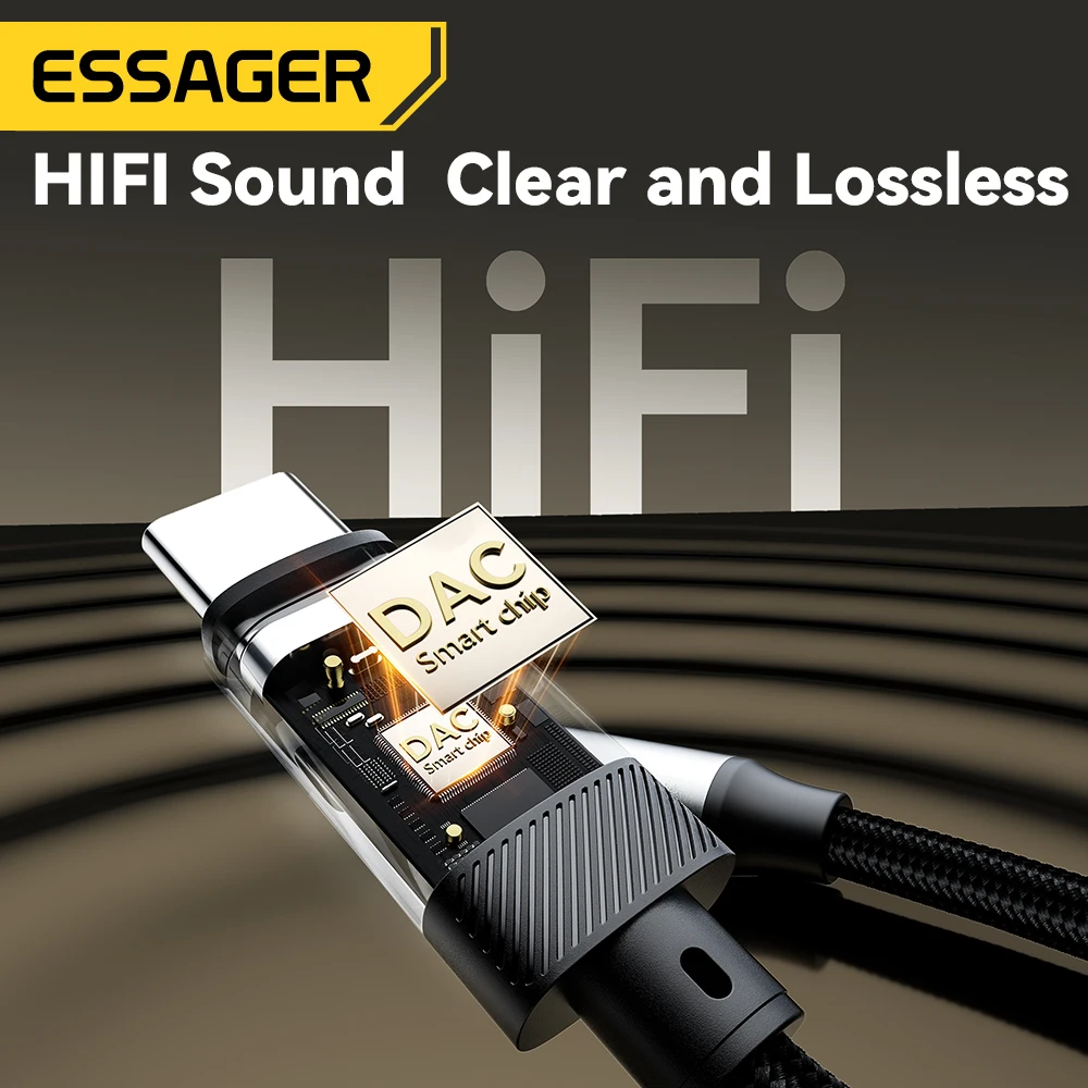 Essager C타입-3.5mm 잭 AUX 케이블, 아이폰 15 삼성 맥북 라이트닝-3.5mm 헤드폰 오디오 어댑터, 아이폰 14 13