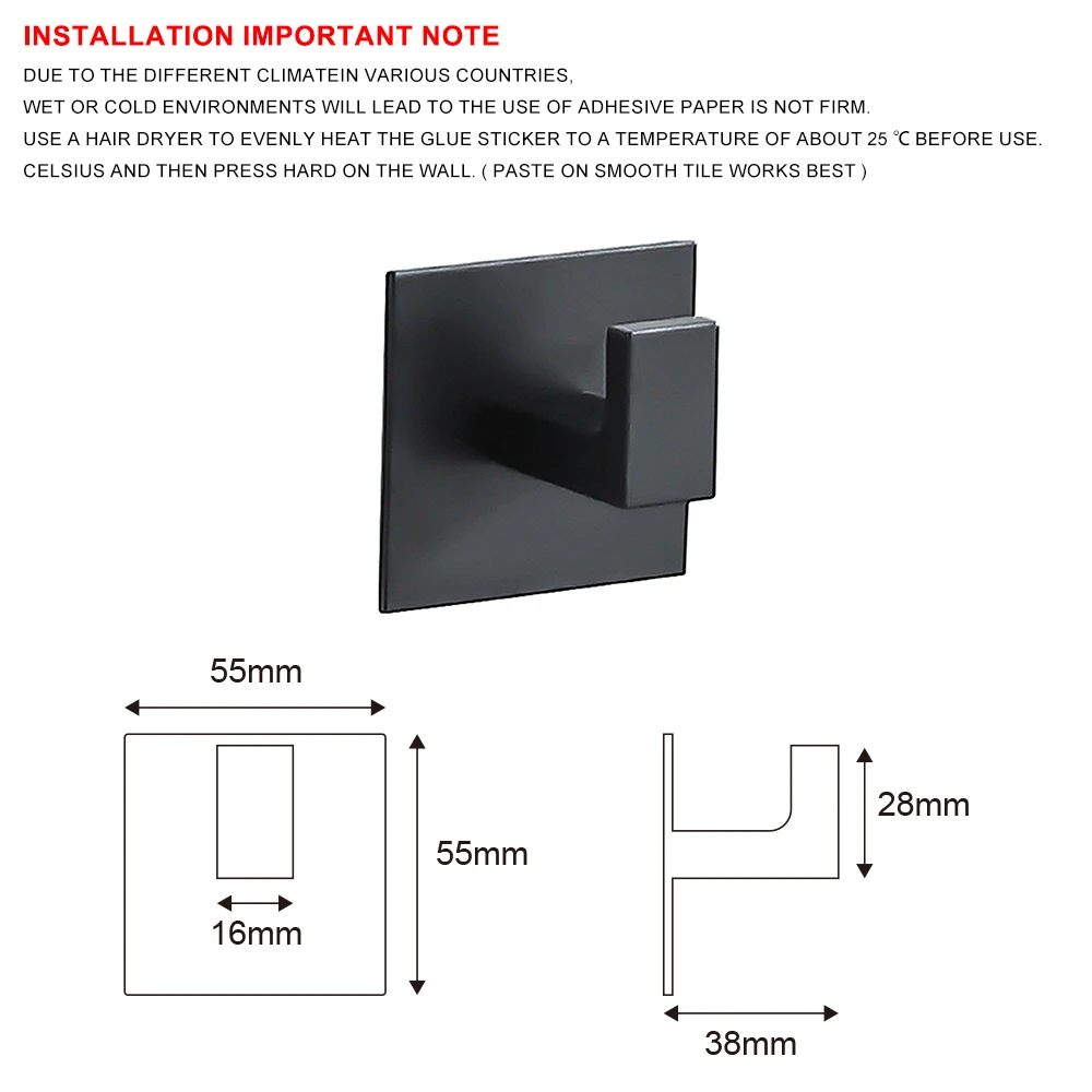옷걸이 열쇠용 검은색 자체 접착 벽 후크, 옷걸이 도어 로브 후크 코트 랙, 수건 홀더, 욕실 액세서리