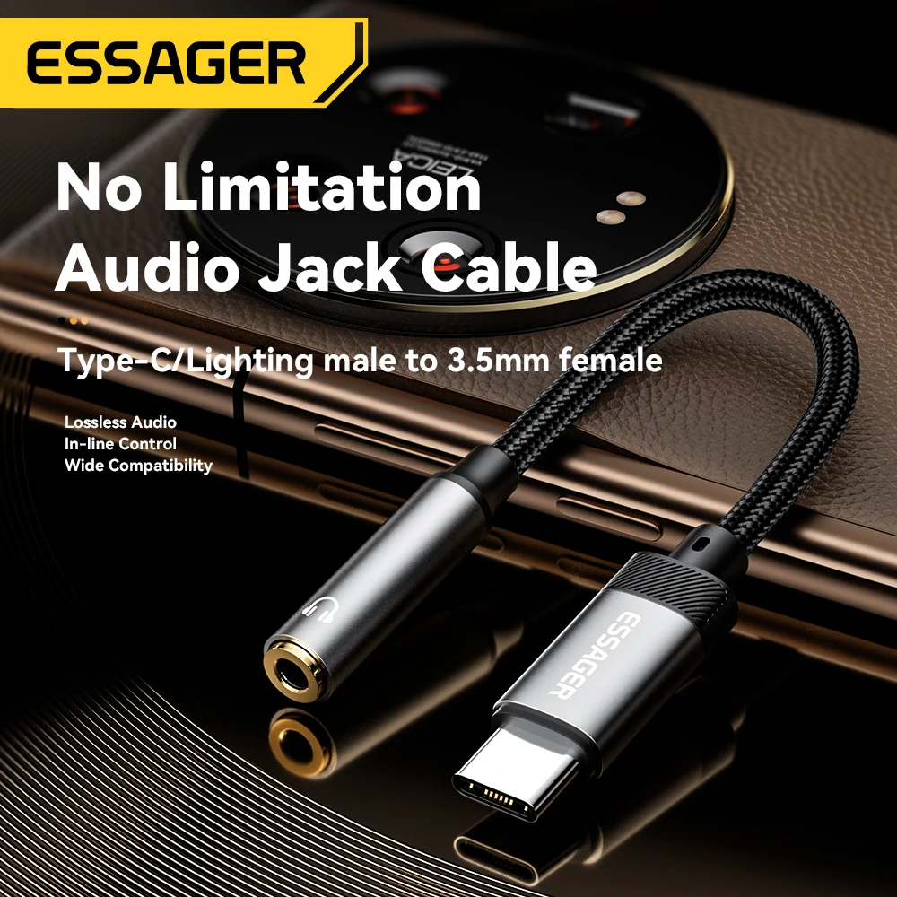 Essager C타입-3.5mm 잭 AUX 케이블, 아이폰 15 삼성 맥북 라이트닝-3.5mm 헤드폰 오디오 어댑터, 아이폰 14 13