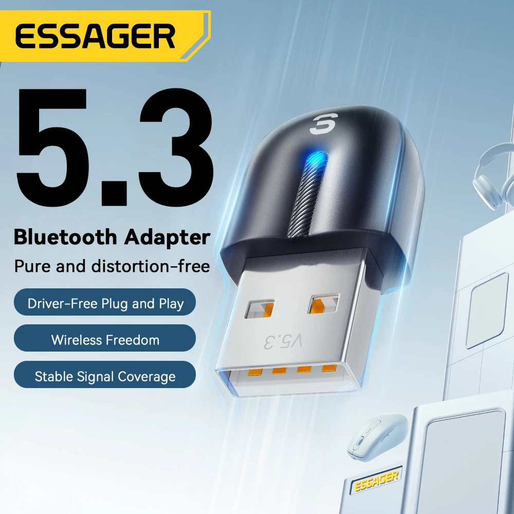 Essager USB 블루투스 어댑터 동글 블루투스 5.3, PC 노트북 스피커 오디오 리시버, 무선 마우스 키보드, USB 송신기