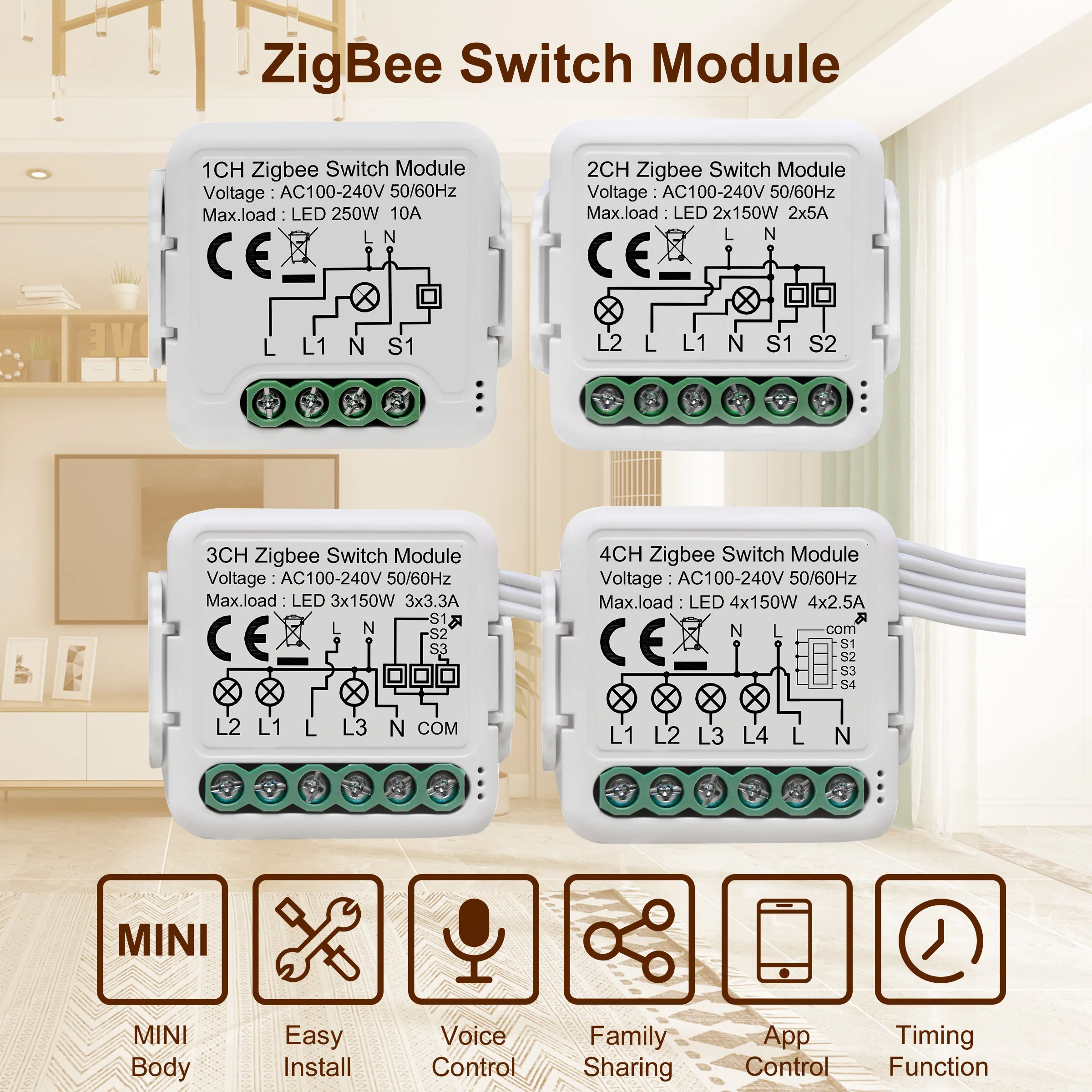 GIRIER Tuya ZigBee 3.0 스위치 모듈 10A 스마트 홈 DIY 차단기 1 2 3 4 갱은 Alexa Google 홈으로 2 웨이 제어 작업을 지원합니다.