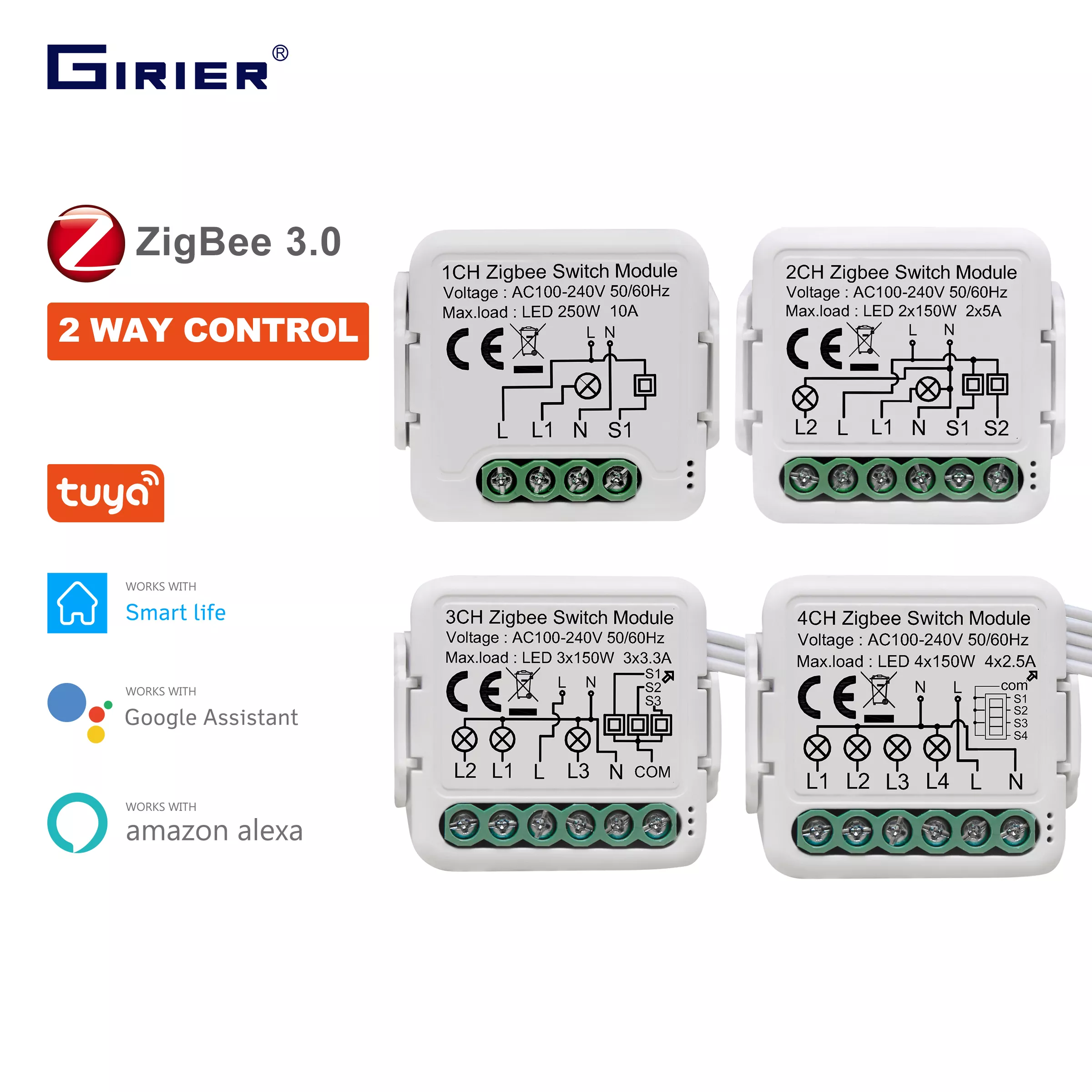 GIRIER Tuya ZigBee 3.0 스위치 모듈 10A 스마트 홈 DIY 차단기 1 2 3 4 갱은 Alexa Google 홈으로 2 웨이 제어 작업을 지원합니다. title=GIRIER Tuya ZigBee 3.0 스위치 모듈 10A 스마트 홈 DIY 차단기 1 2 3 4 갱은 Alexa Google 홈으로 2 웨이 제어 작업을 지원합니다. 