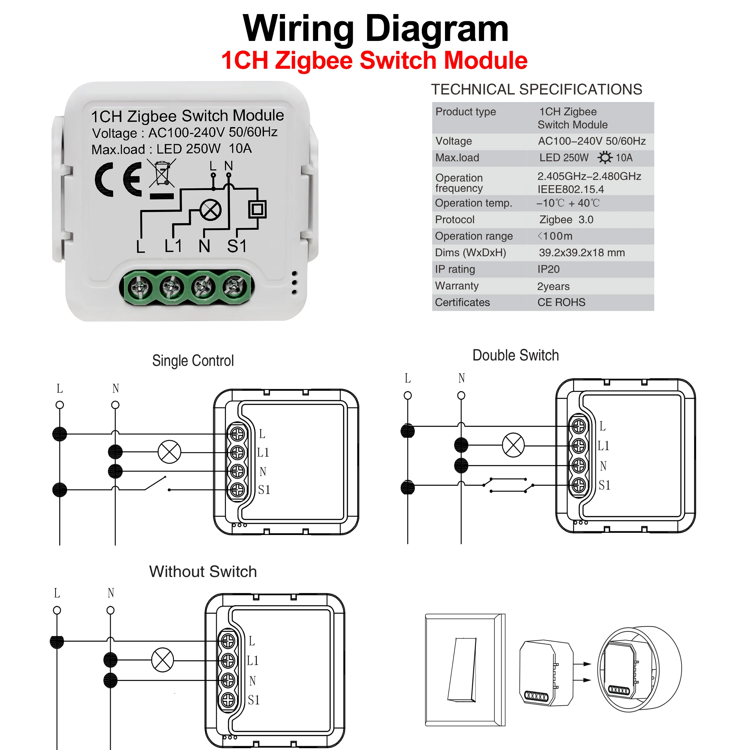 GIRIER Tuya ZigBee 3.0 스위치 모듈 10A 스마트 홈 DIY 차단기 1 2 3 4 갱은 Alexa Google 홈으로 2 웨이 제어 작업을 지원합니다.