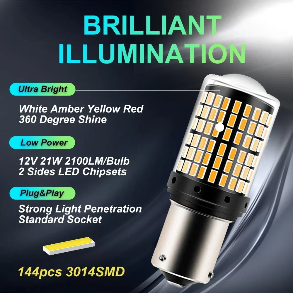 2pcs 1156 BA15S P21W BAU15S PY21W T20 7440 W21W 3157 1157 P21/5W W21/5W LED 전구 144smd led CanBus 램프 신호등