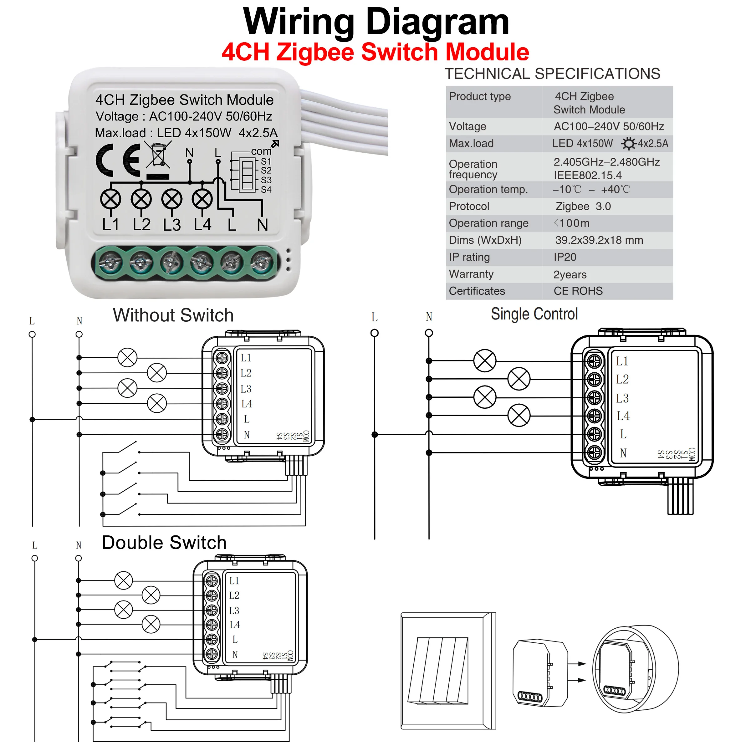 GIRIER Tuya ZigBee 3.0 스위치 모듈 10A 스마트 홈 DIY 차단기 1 2 3 4 갱은 Alexa Google 홈으로 2 웨이 제어 작업을 지원합니다.