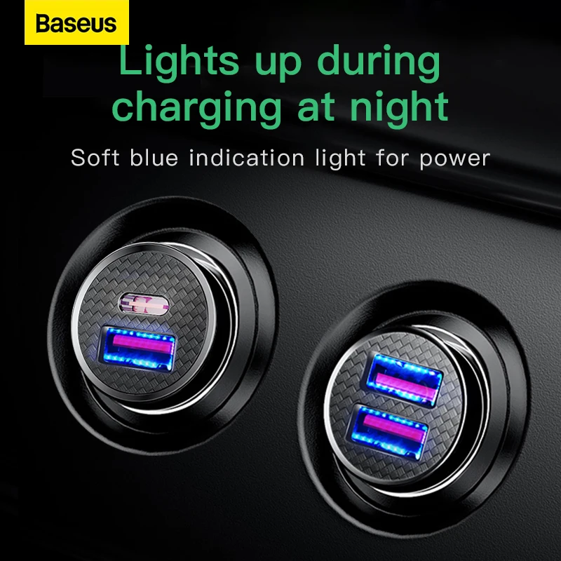 Baseus USB 차량용 충전기 빠른 충전 4.0 QC4.0 QC3.0 PPS SCP 5A PD 유형 C 30W iPhone Xiaomi 휴대 전화 용 고속 차량용 USB 충전기