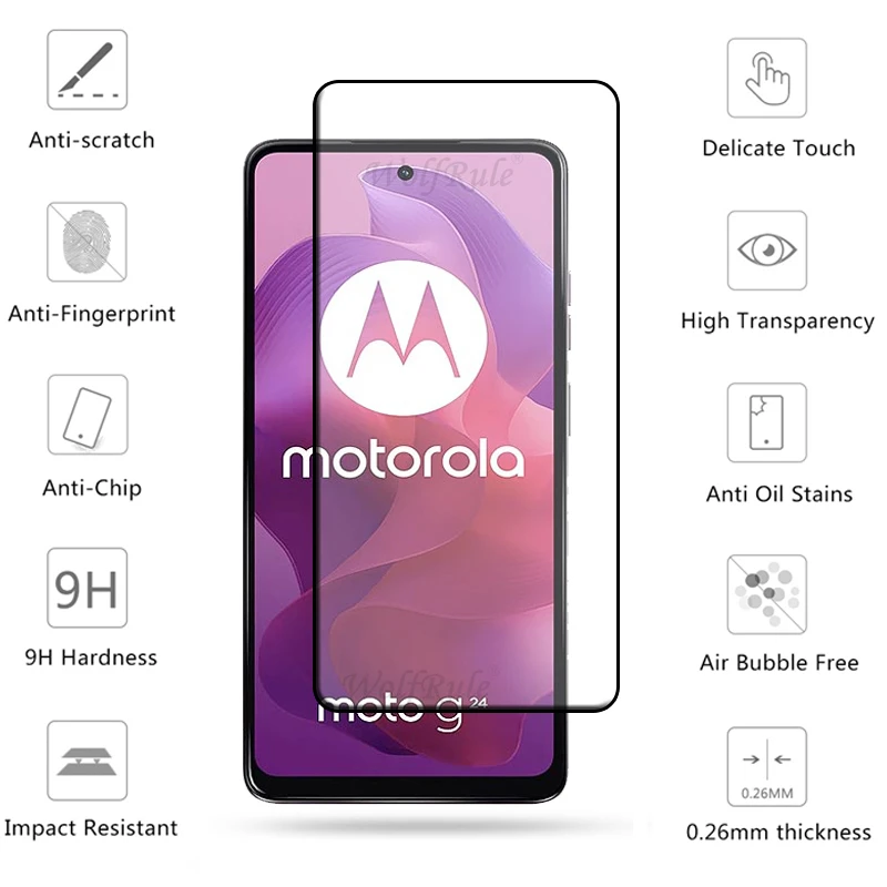 Moto G24 강화 유리 용 Motorola Moto G24 유리 용 6-in-1 Moto G24 G 24 렌즈 유리 용 전체 접착제 커버 9H 화면 보호기