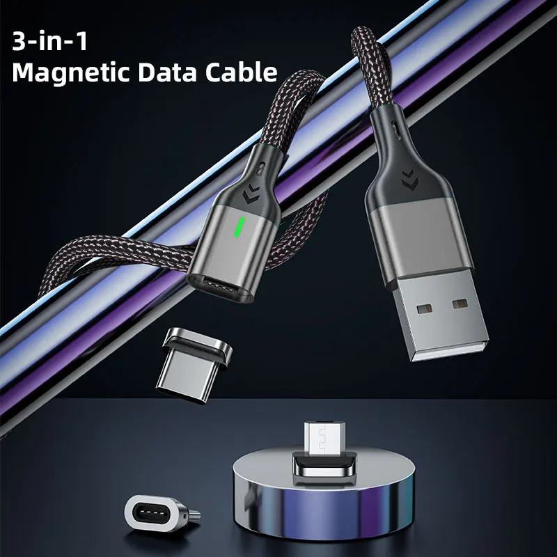 AUFU 마그네틱 USB 케이블, 3A C 타입 고속 충전 코드, 마이크로 USB 자석 고속 충전기 와이어, 맥북, 샤오미, 삼성, 아이폰, 포코용