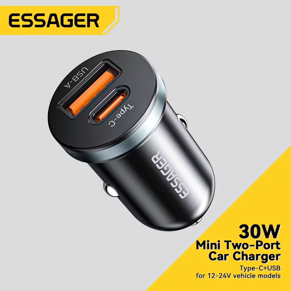 Essager 30W USB C 차량용 충전기 유형 C 빠른 충전기 PD QC 3.0 SCP 5A iPhone Xiaomi Samsung 용 고속 충전 차량용 전화 충전 title=Essager 30W USB C 차량용 충전기 유형 C 빠른 충전기 PD QC 3.0 SCP 5A iPhone Xiaomi Samsung 용 고속 충전 차량용 전화 충전 