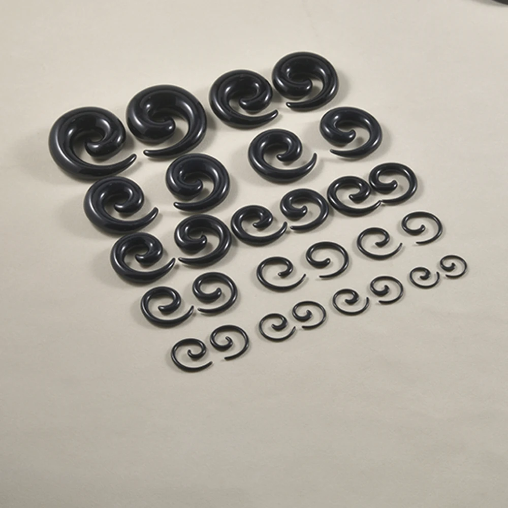 아크릴 블랙 이어 나선형 확장기 이어 플러그, 나선형 이어 피어싱 스트레처 바디 쥬얼리, 1.2mm-24mm 피어싱 쥬얼리, 1 쌍