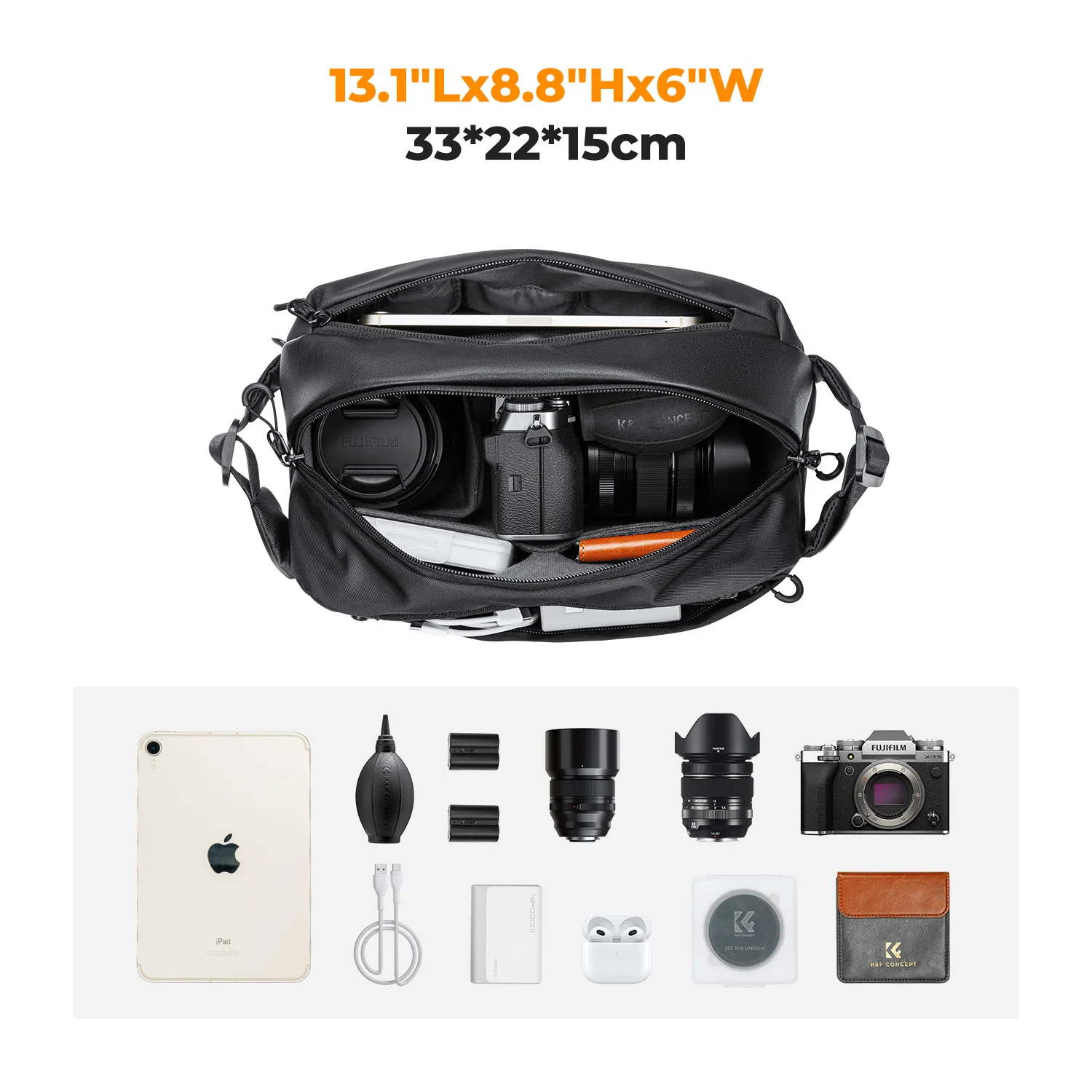 K & F Concept 카메라 숄더백, 디지털 캐논, 니콘, 소니, DJI 드론용, 경량 여행 사진 슬링백, 휴대용 파우치, 10L