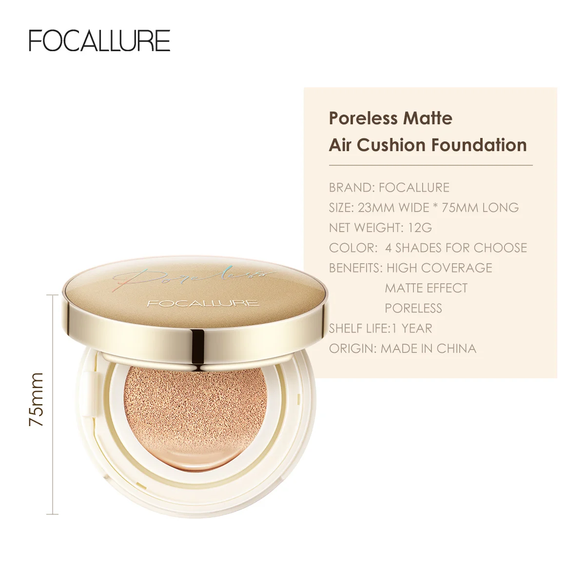 FOCALLURE 에어 쿠션 모공 BB 크림, 오래 지속되는 방수 브라이트닝 페이스 컨실러, 매트 파운데이션 화장품, 퍼프 포함