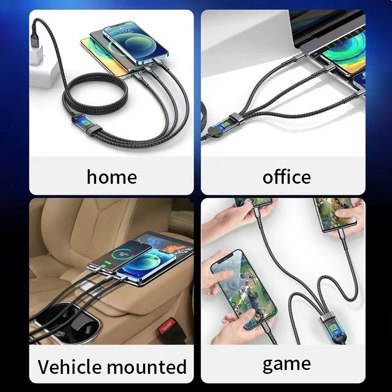 FIRSTING USB 고속 충전 케이블, 디지털 디스플레이, 범용 편조 충전 케이블, 아이폰, 삼성, 샤오미 원플러스용, 3 인 1, 100W
